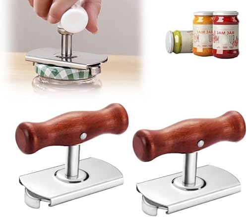 Müheloser Arthritis-Glasöffner 2024, verbesserter Glasöffner für schwache Hände, leicht zu öffnender Glasöffner mit verstellbarem Griff, Edelstahl-Dosenöffner (Wood-2PCS) von HOIDOKLY