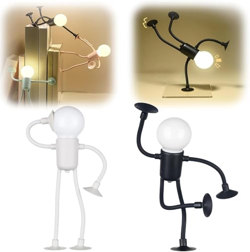 Veränderbare Form Lustiges Sportler Nachtlicht, DIY Form Nachtlichter, Saugnapf Biegbare Schreibtischlampe, Kreative Nachtlampe für Schlafzimmer Badezimmer Flur Küche Weihnachten (Schwarz+Weiß) von HOIDOKLY