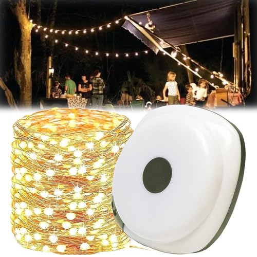 Wasserdichte tragbare verstaubare Lichterkette für den Außenbereich, 2 in 1 LED Camping Laterne Mini Tragbare Camping Licht, USB Multifunktionales tragbares Campinglicht 10 Meter (Warm, ArmyGreen) von HOIDOKLY