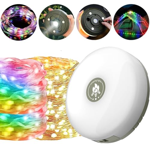 Wasserdichte tragbare verstaubare Lichterkette für den Außenbereich, 2 in 1 LED Camping Laterne Mini Tragbare Camping Licht (Colored+Warm, ArmyGreen) von HOIDOKLY