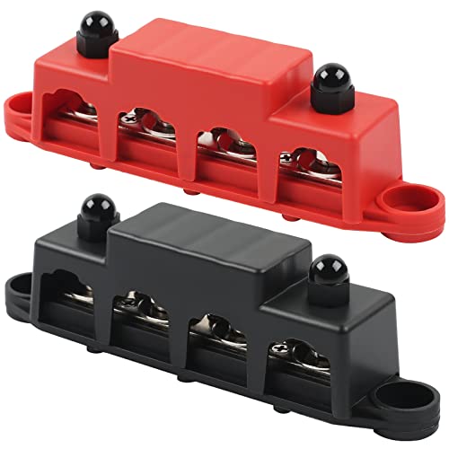 HOIIME 12V-48V DC Sammelschienen Verteilerblock 250A BusBar Box mit 4 x M10 Klemmenbolzen Hochleistungsmodul, Stromverteilungsblock Erdungsstrom für Auto RV Boat Yacht (Rot Schwarz, 2PCS) von HOIIME