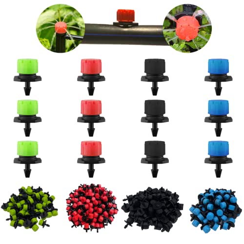 200 Stück Bewässerung Tropfer,HOINCO Bewässerungs Sprinkler Einstellbar Garten Micro Tropfbewässerung Zubehör Passend Für 4 mm ID Rohr, Für Blumenbeet, Gemüsegarten, Garten Und Wiese (4 Farben) von HOINCO
