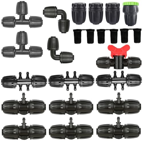 HOINCO 21 Pcs Gartenschlauch Wasserrohr Verbinder Barbed Tee 1/2 Zoll bis 1/4 Zoll Barbed Doppel Way Bewässerung Connector Gartenbewässerung Wasser Divider(Schwarz) von HOINCO