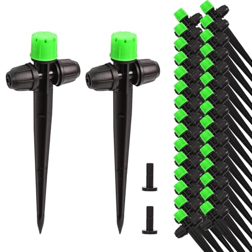 HOINCO 28 Stück Tropfbewässerung Emitter,mit Verschluss Stachel Grad Einstellbare Wasserfluss Bewässerung Sprinkler für 1/4" Tropfbewässerung Schläuche,für Garten Bewässerung System. (Green) von HOINCO