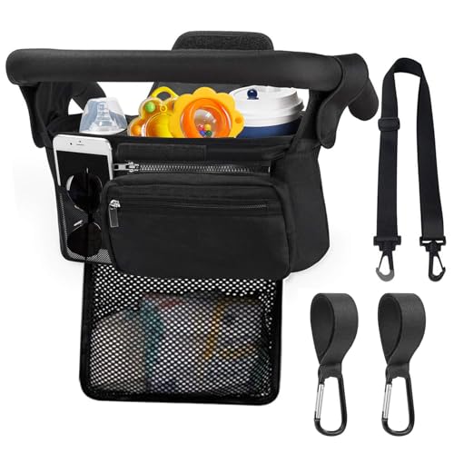 HOINCO Universal Baby Kinderwagen Organizer, mit Isolierten Cup Halter, Abnehmbare Mesh Tasche, Telefon Tasche Schultergurt, Passt zu den Meisten Kinderwagen. von HOINCO