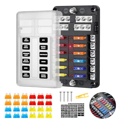 HOISGEAR 12 Fach Sicherungshalter, KFZ Sicherungskasten ATC/ATO 12V/24V Blade Sicherungsblock DC 12V 100A Sicherungskasten mit 16pcs Sicherungen und LED-Anzeige Schutzabdeckung für KFZ Boot LKW RV Van HOISGEAR 12 Fach Sicherungshalter, KFZ Sicherungskasten ATC/ATO 12V/24V Blade Sicherungsblock DC 12V 100A Sicherungskasten mit 16pcs Sicherungen und LED-Anzeige Schutzabdeckung für KFZ Boot LKW RV Van von HOISGEAR
