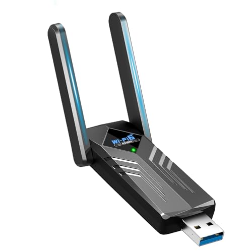 HOISGEAR WiFi USB-Stick für PC, WiFi 6 Adapter USB 3.0 Tragbarer Wireless Adapter 2 x 3dBi Antennen Adapter WiFi Dual Band 2,4 GHz/5,8 GHz WEP WPA2/WPA3-PSK für Win7/Win10/Win11 von HOISGEAR