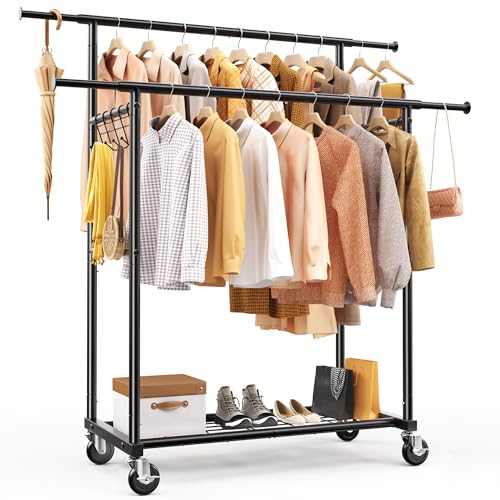 HOKEEPER Kleiderständer Schwerlast-Kleiderständer 204kg Kleiderständer mit Rädern Doppelstab-Kleiderständer zum Aufhängen von Kleidung Tragbarer Kleiderständer mit Regalen, schwarz HOKEEPER Kleiderständer Schwerlast-Kleiderständer 204kg Kleiderständer mit Rädern Doppelstab-Kleiderständer zum Aufhängen von Kleidung Tragbarer Kleiderständer mit Regalen, schwarz von HOKEEPER