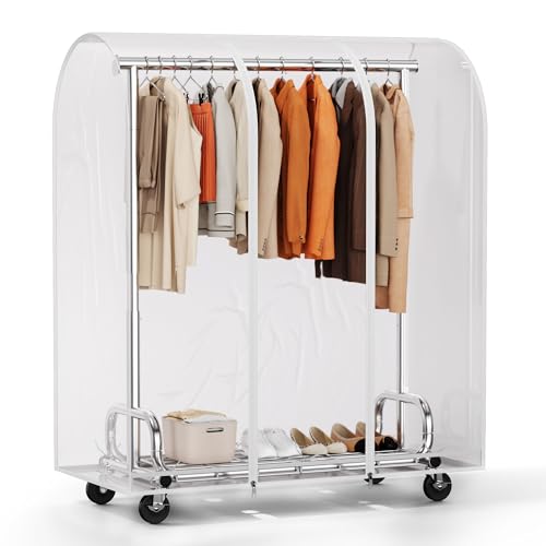 HOKEEPER Kleiderständer mit Abdeckung, Kleiderständer auf Rädern, rollender Kleiderständer zum Aufhängen von Kleidung, strapazierfähig, zusammenklappbar, kommerziell von HOKEEPER