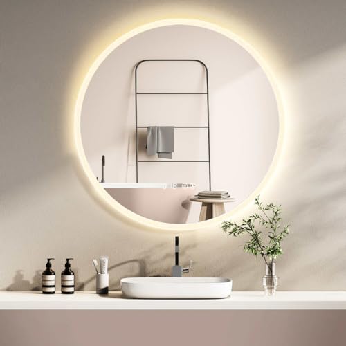 HOKO Badspiegel LED Antibeschlag Rund 80cm mit digital Uhr, mit LED Wechsel 2700-6500K (Warmweiß - Kaltweiß - Neutral). Licht mit Touch Schalter und mit Wandschalter einschaltbar. Memory-Funktion von HOKO