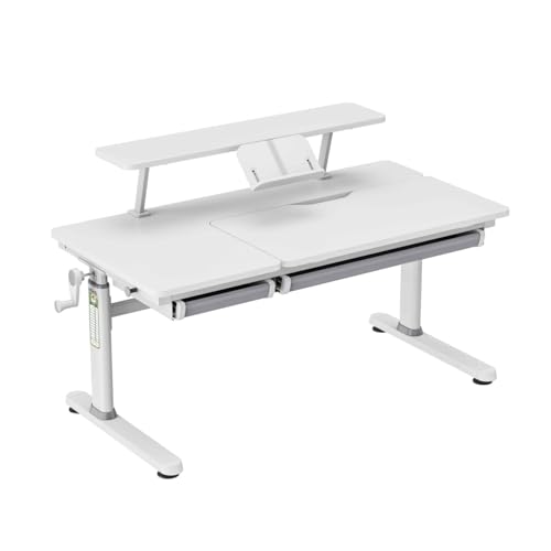 HOKO Ergo-Study-Table COMPAKT Plus Kinderschreibtisch höhenverstellbar, Weiß Schreibtisch Kinder mit Schreibtischaufsatz mit Neigung Einstellbarer Tischplatte und Butler mit Buch-Halterung von HOKO