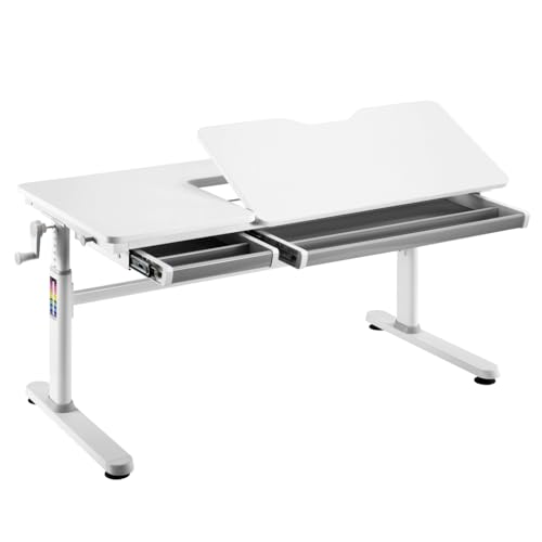 HOKO® Ergo-Study-Table COMPAKT Plus. Kinderschreibtisch Weiß, manuell höhenverstellbar mit Verstellbarer Tischplatte Größe von 120 x 60 cm von HOKO