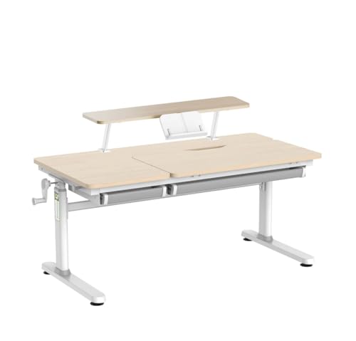 HOKO Ergo-Study-Table COMPAKT Plus, CELIN & ALVO. Manuell höhenverstellbar Kinderschreibtisch mit Schreibtischaufsatz mit Neigung Einstellbarer Tischplatte und Butler mit Buch-Halterung von HOKO