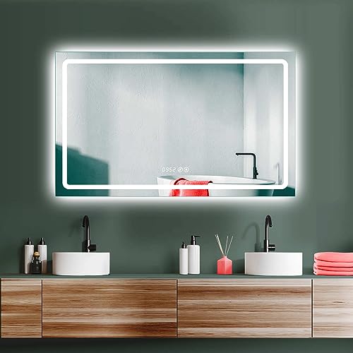 HOKO® großer LED Badspiegel 100x60 cm. Mit ANTIBESCHLAG und Uhr. XL Spiegel + Touch Schalter + LED Wechsel von HOKO