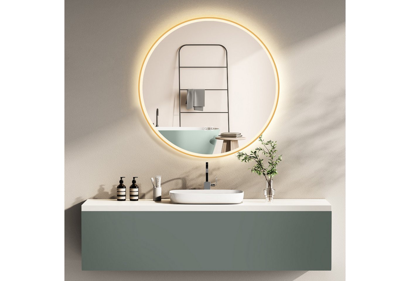 HOKO Badspiegel Anti-fog rund 60cm/80cm mit Metall Rahmen+Touch Schalter+Licht Wechsel (Warmweiß - Kaltweiß - Neutral. Licht mit Touch Schalter und mit Wandschalter einschaltbar. Memory-Funktion. IP44, 5mm HD Glass, Farbtemperatur stufenlos einstellen 2700K-6500K), Energiesparend LED beleuchtet von HOKO