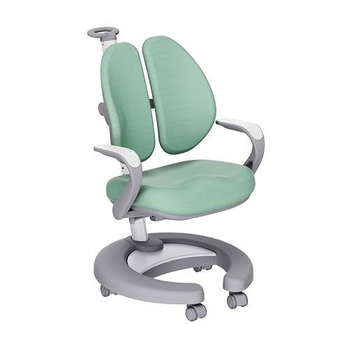 HOKO Ergo Study Kid Schreibtisch Stuhl Grün. Höhenverstellbarer, mitwachsender Kinder Stuhl mit 5 Rollen. Sitz und Rücken separat verstellbar. Ergonomisches Sitzen für Kinder(Milo) von HOKO