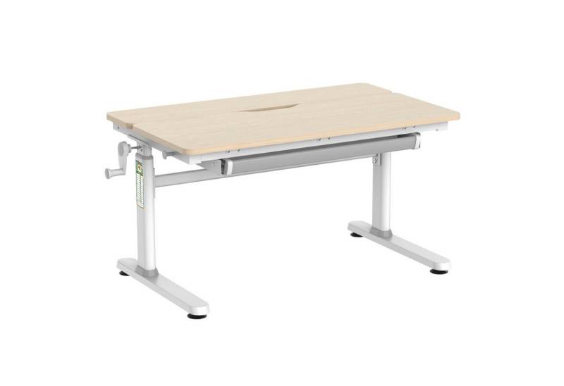 HOKO Kinderschreibtisch Ergo Jugend Schreibtisch höhenverstellbar 54-76 cm, 100x60 cm (ergonomischer Computertisch mit neigbarer Tischplatte (0-50) & Schublade, stabil & belastbar bis 100 kg, Weiß, Holzfarben) von HOKO