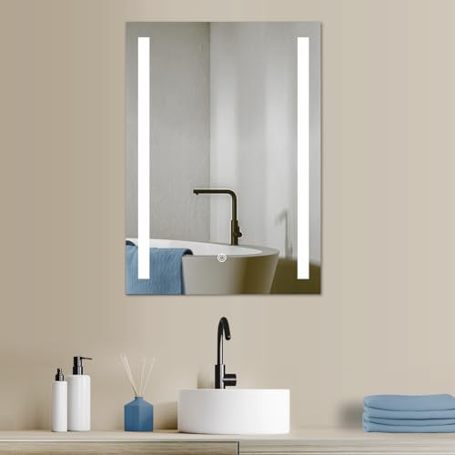 HOKO® LED Badspiegel 50x70 cm Lindau. Design Badezimmerspiegel mit Beleuchtung und mit Touch Schalter + LED Wechsel - Warmweiß - Kaltweiß - Neutral von HOKO