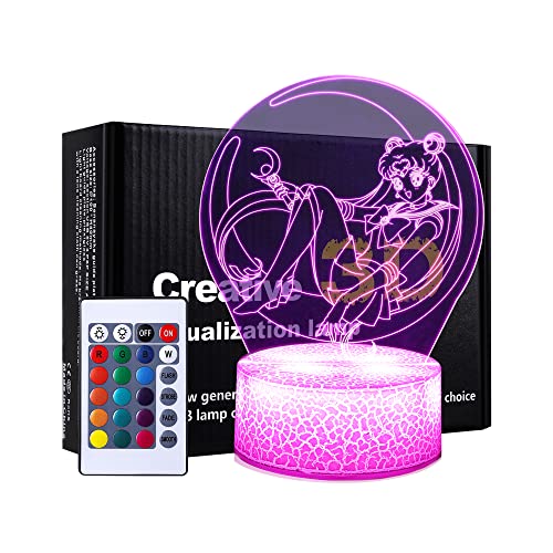 QQAAMZ Cartoon Charakter Anime Sailor Moon 3d Illusion Led Nachtlicht Fernbedienung/Touch Dual Mode Cute Moon Schönes Mädchen Kawaii Mädchen Geschenk Schlafzimmer von QQAAMZ