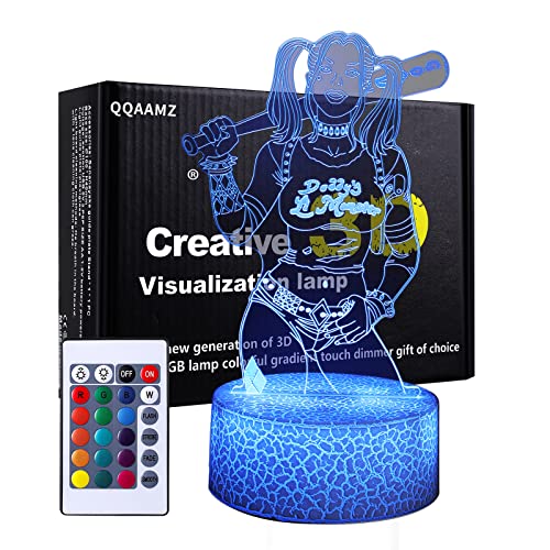 QQAAMZ Anime Harley Quinn 3dled Nachtlicht 16 Farben Usb Touch Fernbedienung Lampe Monster Comedy Grill Schreibtischlampe Ist Das Beste Geburtstagsgeschenk Für Freunde von QQAAMZ