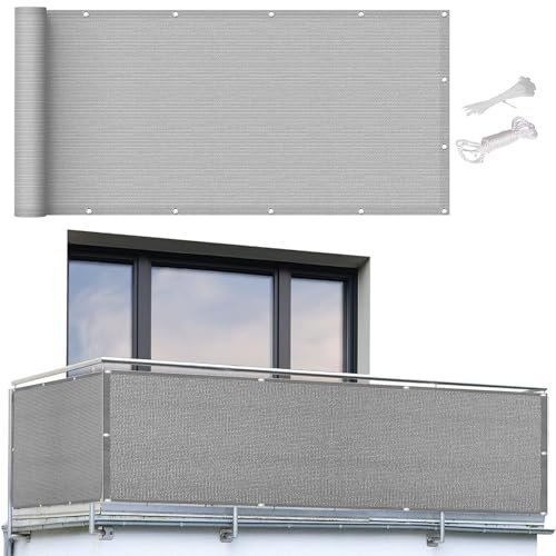 Balkon Sichtschutz 110 x 300 cm Blickdichte Windschutz Privatsphäre Balkonumspannungen Terrassen Sichtschutz mit Ösen, Kabelbinder für Balkon Garten, Grau Balkon Sichtschutz 110 x 300 cm Blickdichte Windschutz Privatsphäre Balkonumspannungen Terrassen Sichtschutz mit Ösen, Kabelbinder für Balkon Garten, Grau von HOKXUAN