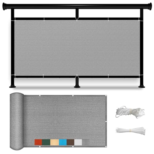 Balkon Sichtschutz 110 x 800 cm Windschutz Sonnenschutz Und Wetterfest Sichtschutz Zaunblende Sichtschutz Zaun mit Kabelbinder Ohne Bohren Sichtschutz für Balkon, Grau von HOKXUAN