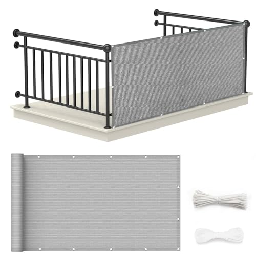 Balkon Sichtschutz 70 x 420 cm Blickdichte Windschutz Privatsphäre Sichtschutz Balkonbespannung mit Ösen, Kabelbinder Sichtschutz für Balkon, Grau von HOKXUAN