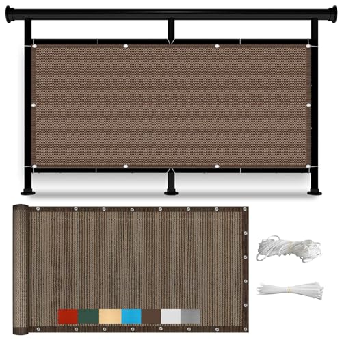 Balkon Sichtschutz Balkonabdeckung 90 x 320 cm Windschutz Staubschutz Schattierwert Sichtschutz Zaunblende Sichtschutz Zaun mit Ösen, Kabelbinder für Gartenanlagen, Camping, Braun von HOKXUAN