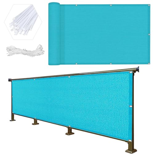 Balkon Sichtschutz Balkonumspannungen 45 x 320 cm Windschutz Sonnenschutz Und Wetterfest Sichtschutz Zaunblende Sichtschutz Zaun mit Ösen, Kabelbinder für Balkon Garten, Blau von HOKXUAN