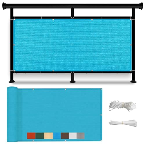 Balkon Sichtschutz Ohne Bohren 145 x 1000 cm Uv-Schutz Windschutz Sonnenschutz Terrassen Balkonbespannung mit Ösen, Kabelbinder für Garten Balkon Terrasse, Blau von HOKXUAN