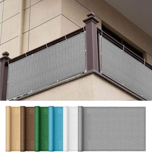 Balkon Sichtschutz Ohne Bohren 45 x 850 cm Wind- Und Uv-Schutz Balcony Cover Sichtschutz mit Ösen, Kabelbinder für Balkongeländer, Terrasse, Grau von HOKXUAN