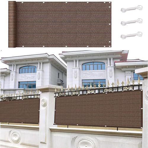 Balkonsichtschutz mit Ösen 100 x 360 cm Wind- Und Uv-Schutz Balcony Cover Sichtschutz mit Ösen, Kabelbinder für Garten Balkon Terrasse, Braun von HOKXUAN