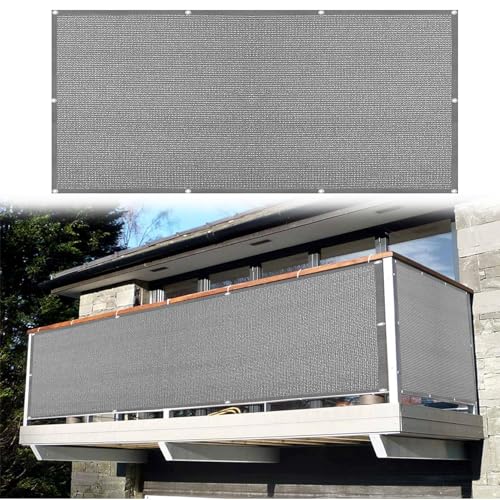 Balkonsichtschutz mit Ösen 85 x 150 cm Uv-Schutz Windschutz Sonnenschutz Balkonbespannung Balkonabdeckung mit Ösen, Kabelbinder für Garten Balkon Terrasse, Grau von HOKXUAN