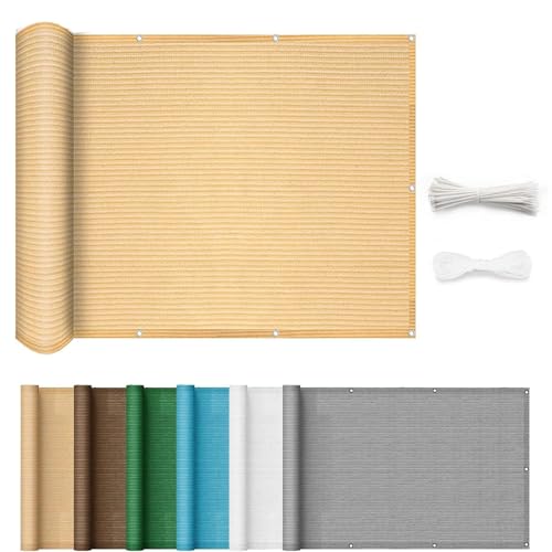 Balkonsichtschutz mit Ösen 85 x 480 cm Windschutz Staubschutz Schattierwert Sichtschutz Zaunblende Sichtschutz Zaun mit Ösen, Kabelbinder für Garten Balkon Terrasse, Sandgelb von HOKXUAN