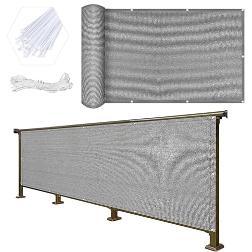 Balkonverkleidung Sichtschutz 40 x 550 cm Windschutz Sonnenschutz Und Wetterfest Balkonverkleidung Balkonabdeckung mit Ösen, Kabelbinder für Balkon Garten, Grau von HOKXUAN