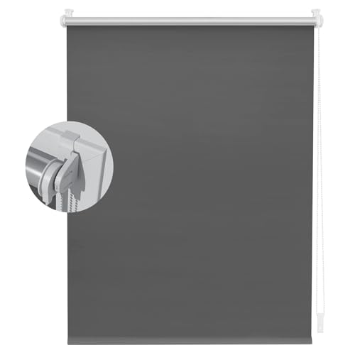 Fensterrollo Innen Ohne Bohren Klemmfix 35 x 60 cm Sichtschutz, Lichtschutz, Rollo Seitenzugrollo Verdunkelung Inkl. Klemmträger Blickdicht Rollo für Fenster & Tür, Dunkelgrau von HOKXUAN
