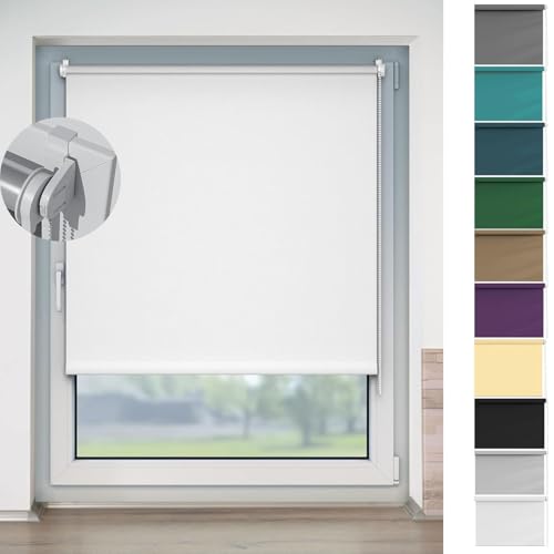 Fensterrollo Innen Ohne Bohren Klemmfix 55 x 80 cm Einfache Installation Easyfix, Verdunkelungsrollo Klemmrollo Thermorollo Flexibler Seitenzug Easyfix Rollo für Fenster & Tür, Weiß von HOKXUAN