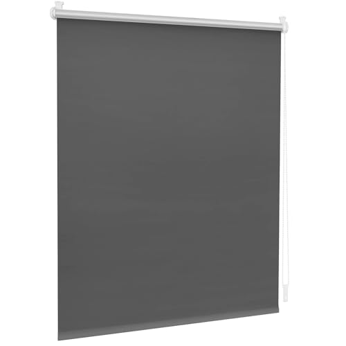 Fensterrollo Innen Ohne Bohren Klemmfix 95 x 110 cm Einfache Installation Easyfix, Rollo für Fenster Rollo Klemmrollo Inkl. Klemmträger Blickdicht Rollo für Fenster & Tür, Dunkelgrau von HOKXUAN