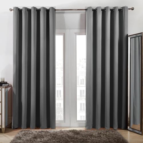Gardinen mit Kräuselband Blickdicht 70 x 130 cm Thermo Vorhang Kälteschutz Blackout Vorhang Blickdicht Gardinen 2Er Set für Schiene Blackout Curtains, Dunkelgrau von HOKXUAN