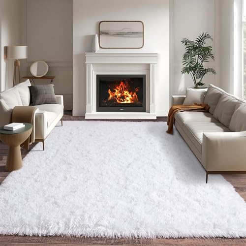 HOKXUAN Teppich Wohnzimmer 140 x 150 cm Extra Weich, Pflegeleicht Teppich Wohnzimmer Einfarbig Teppich Modernes Einfarbiges Design für Küche, Schlafzimmer, Weiß von HOKXUAN