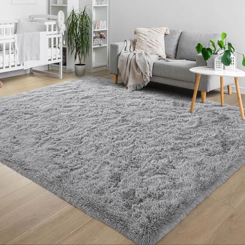 HOKXUAN Teppich Wohnzimmer Hochflor 110 x 200 cm Kurzflor rutschfest Flauschig Hochflorteppich, Flauschiger Schlafzimmer Teppich Modernes Einfarbiges Design Fürs Wohnzimmer, Schlafzimmer, Hellgrau von HOKXUAN