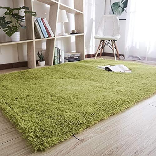 HOKXUAN Teppich Wohnzimmer Hochflor 90 x 200 cm Extra Weich, Pflegeleicht Moderner Zottelig Flauschig Weich Teppiche Modernes Einfarbiges Design Fürs Wohnzimmer, Schlafzimmer, Grün von HOKXUAN