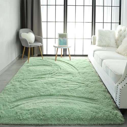 Teppich Wohnzimmer Waschbar 130 x 120 cm Anti-Rutsch Unterseite, Soft Teppich Prime Shaggy Hochflor Einfarbig Modernes Einfarbiges Design Fürs Wohnzimmer, Schlafzimmer, Grün von HOKXUAN