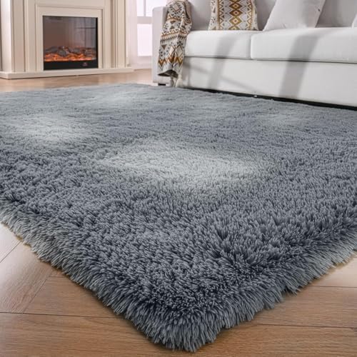 HOKXUAN Teppich Wohnzimmer Waschbar 160 x 130 cm Kurzflor rutschfest Flauschig Weicher Wohnzimmerteppich Langflor Teppiche Modernes Einfarbiges Design für Schlafzimmer Kinderzimmer, Dunkelgrau von HOKXUAN