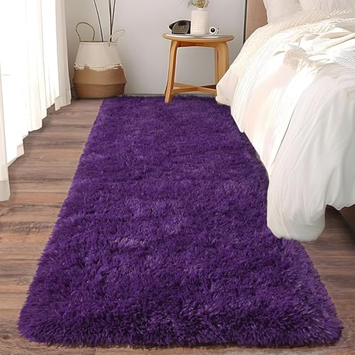 HOKXUAN Teppich Wohnzimmer Waschbar 60 x 80 cm Extra Weich, Pflegeleicht Flauschige Moderne Teppiche Matte Teppichen Modernes Einfarbiges Design Fürs Wohnzimmer, Schlafzimmer, Lila von HOKXUAN