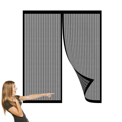 Insektenschutz für Fenster mit Rahmen 45 x 80 cm Ohne Bohren Automatisches Magnet Fliegenvorhang für Fenster Und Türen, Schwarz von HOKXUAN