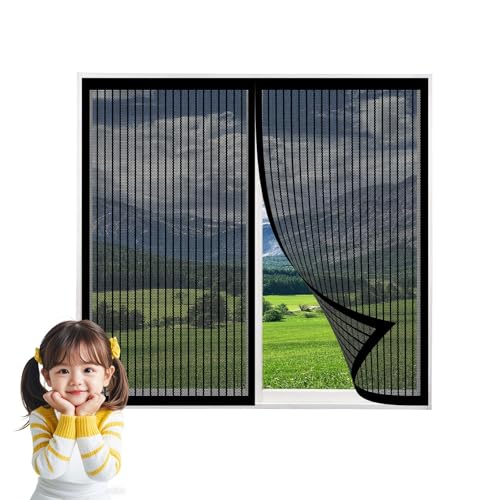 Magnet Fliegengitter Fenster Außen 140 x 61 cm Klebmontage Ohne Bohren Fliegengitter Balkontür Moskitonetz Fliegennetz für Terrassentüren Räume, Schwarz von HOKXUAN