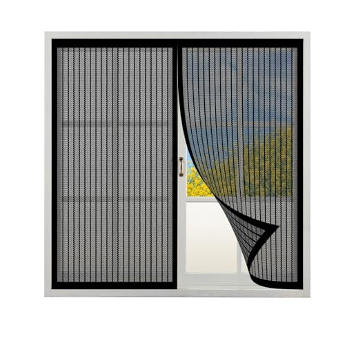 Magnet Fliegengitter Fenster Klein 100 x 70 cm mit Starken Magnete Waschbares Magnetischer Fliegenvorhang Moskitonetz für Fenster Und Türen, Schwarz von HOKXUAN
