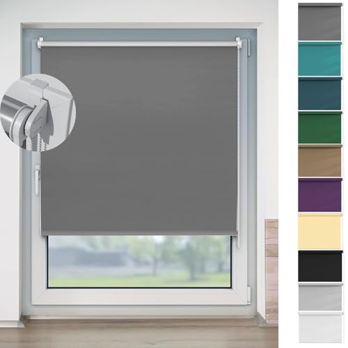Rollo für Fenster Ohne Bohren 70 x 90 cm Hitzeschutz Und Sichtschutz, Verdunkelungsrollo Klemmrollo Thermorollo Inkl. Klemmträger Blickdicht Rollo für Fenster & Tür, Hellgrau von HOKXUAN