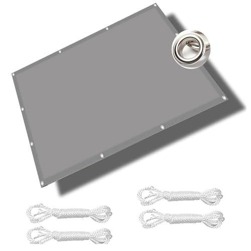 Sonnenschutz Segel 5.5 x 10 m Wasserdicht Sichtschutznetz mit Ösen, Seil PES Polyester UV Schutz ohne Bohren für Balkon Garten Terrasse, Hellgrau von HOKXUAN